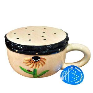 CRAZY MOUNTAIN Sunflower Flower Coffee Mug Cup with Lid Hand-painted Unused